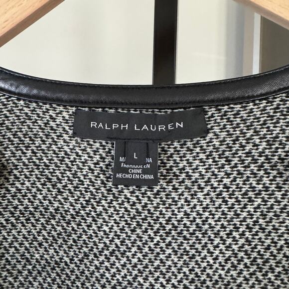 Ralph Lauren Black Label Cashmere Leather Trim Cardigan L Herringbone Gray Coat - Picture 5 of 6